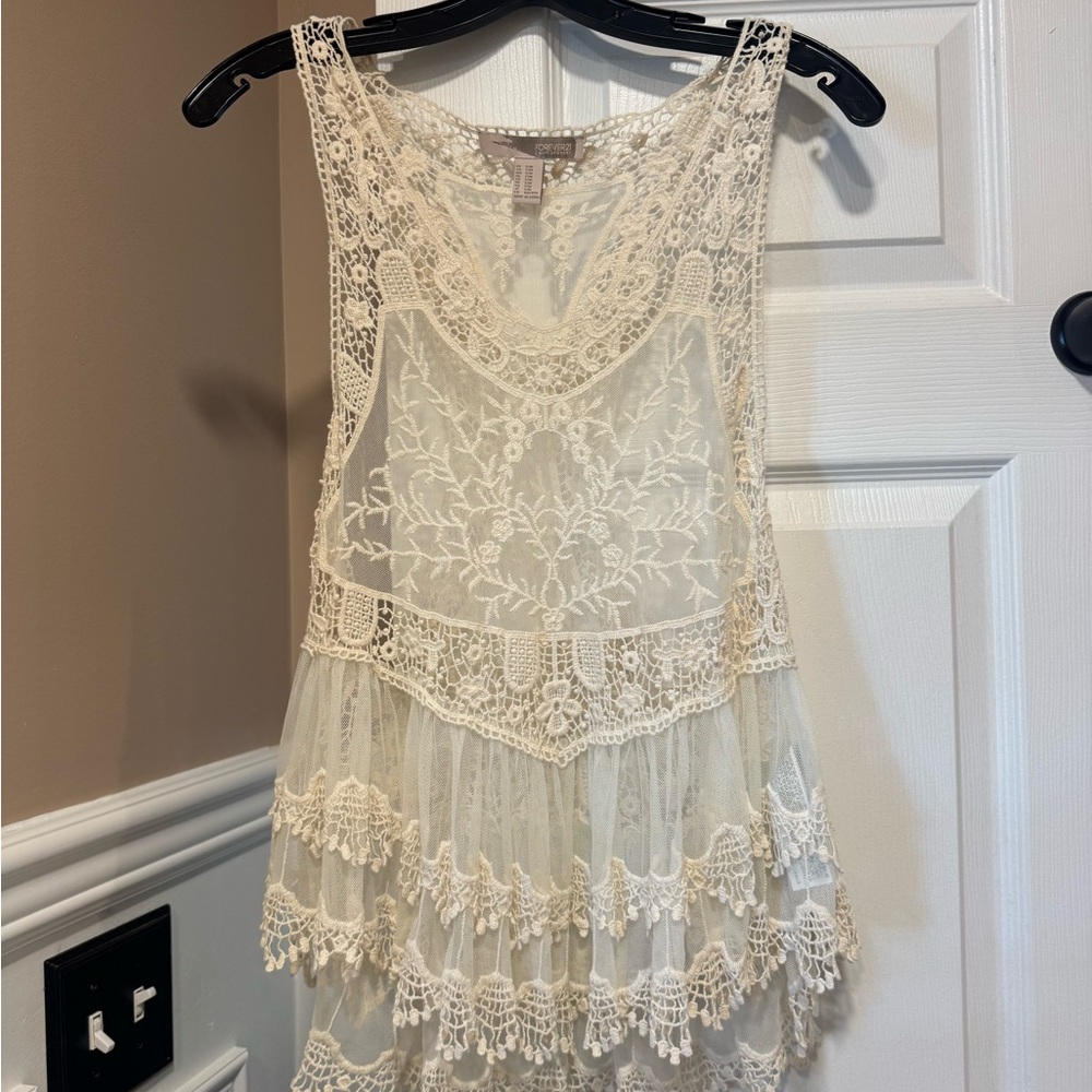 Embroidered Lace Cream Top /Cover up
